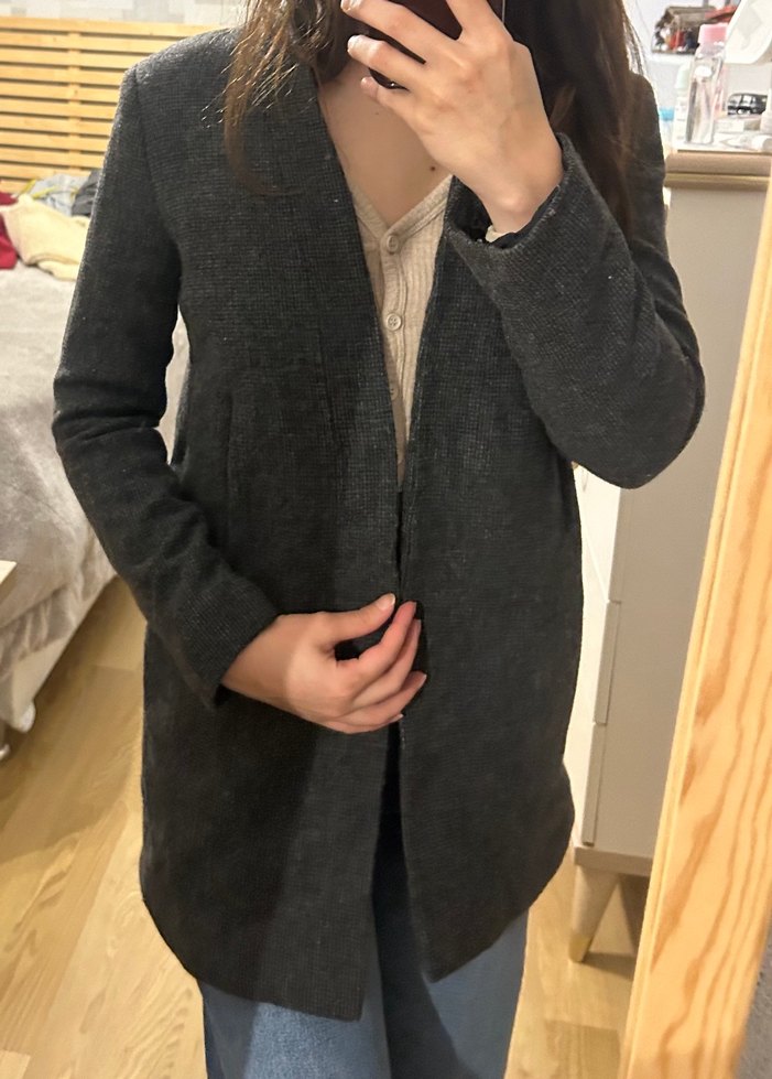 Gri Midi Boy Desenli Kaban - Görsel 3