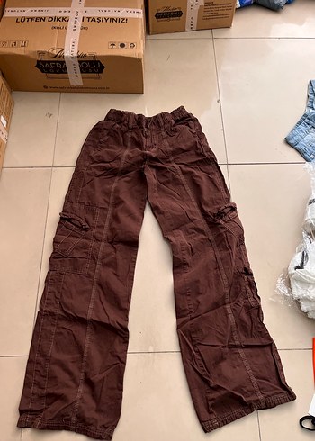 s Beden Kahverengi Loose Fit Midi Kot Pantolon