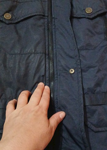 8 Yaş Beden mavi Renk Erkek Çocuk Lacivert Kapüşonlu Düğmeli Mont