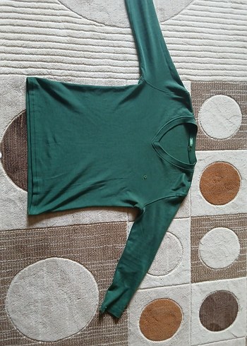 Yeşil V yaka bayan tişört - Görsel 2