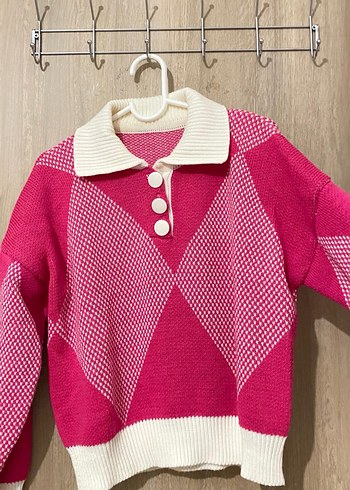 Pembe Örgü Yaka Detaylı Kadın Kazak
