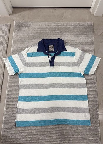 l Beden Gri Çizgili Erkek Polo Tişört