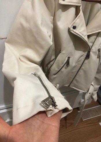 Beyaz Kadın Deri Ceket - Görsel 3