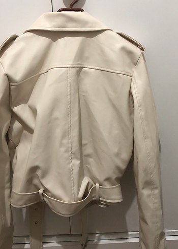 Beyaz Kadın Deri Ceket - Görsel 5