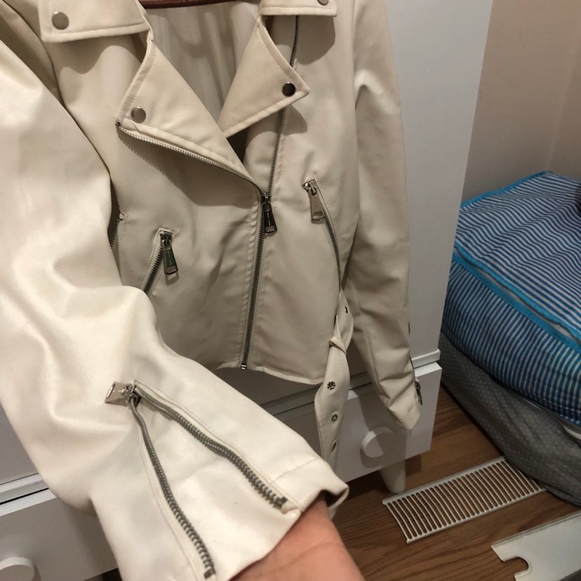 Beyaz Kadın Deri Ceket - Görsel 4