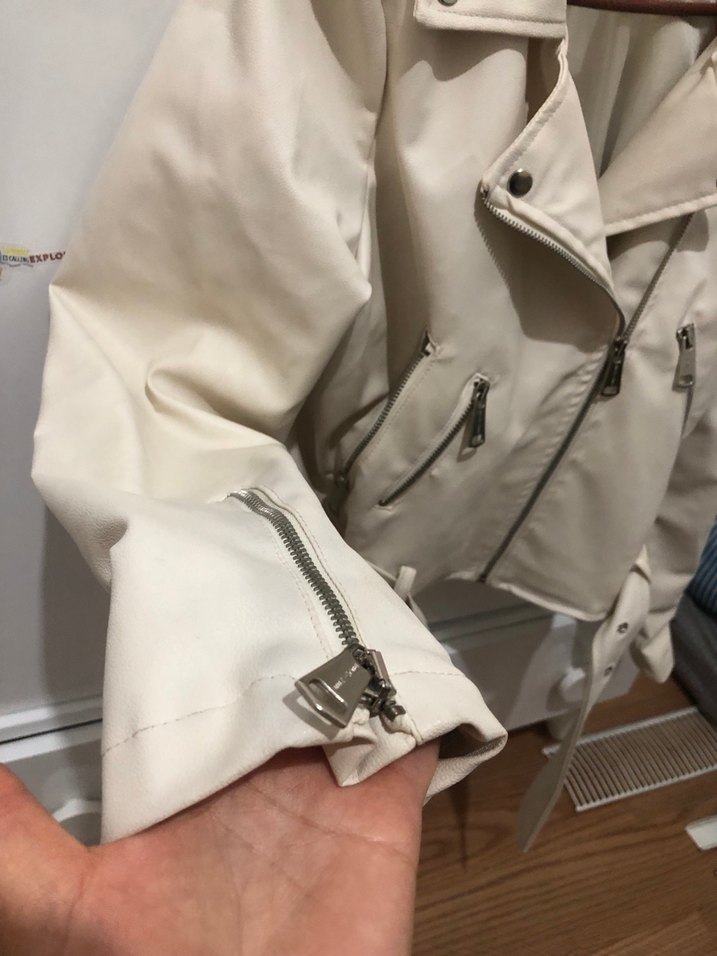 Beyaz Kadın Deri Ceket - Görsel 3