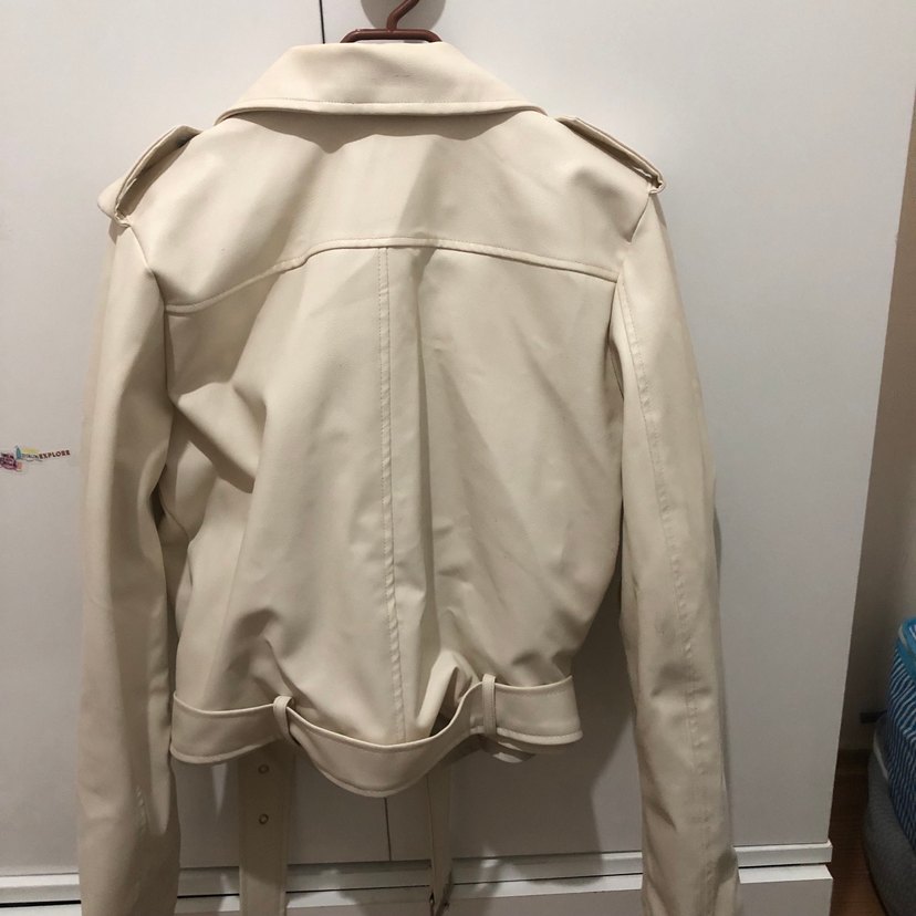 Beyaz Kadın Deri Ceket - Görsel 5