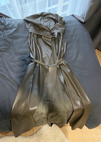 setrms Kemerli Kolsuz Uzun Deri Trençkot - Görsel 2