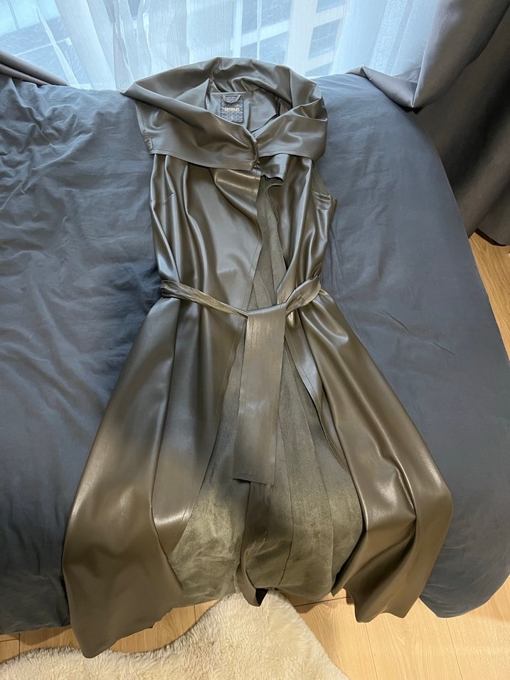 setrms Kemerli Kolsuz Uzun Deri Trençkot - Görsel 2