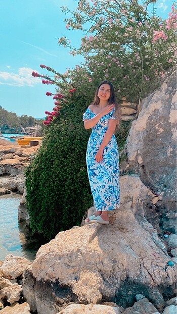 H&M HM mavi yazlık elbise