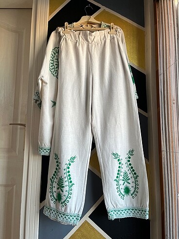 Keten nakışlı , desenli kimono takım M beden