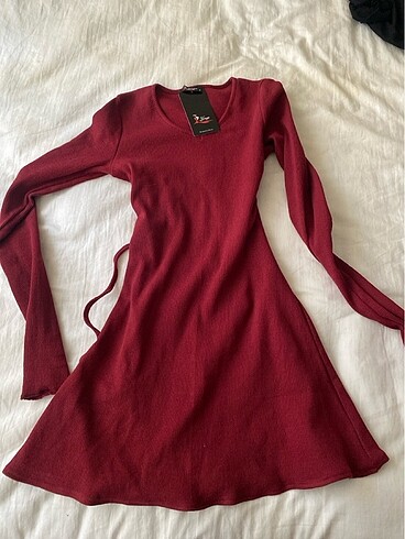 Diğer bordo bağcıklı mini elbise