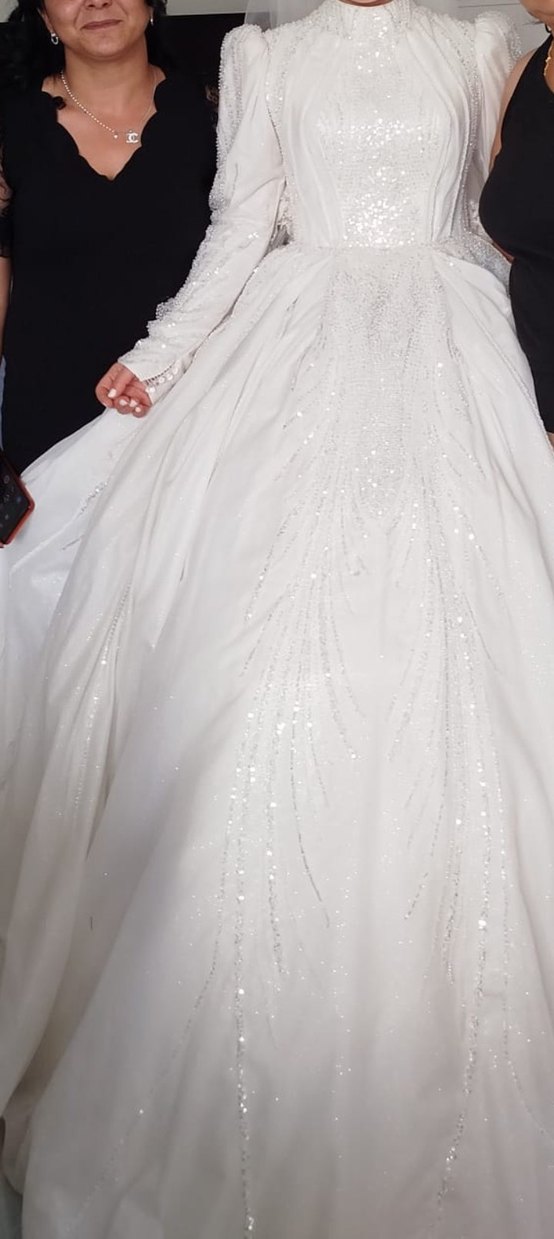 Uzun Kollu Beyaz Prenses Gelinlik - Görsel 4