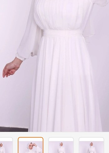 Yüksek Yakalı Beyaz Uzun Kadın Nikah Elbise - Görsel 5