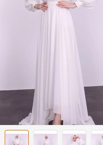 Yüksek Yakalı Beyaz Uzun Kadın Nikah Elbise - Görsel 4