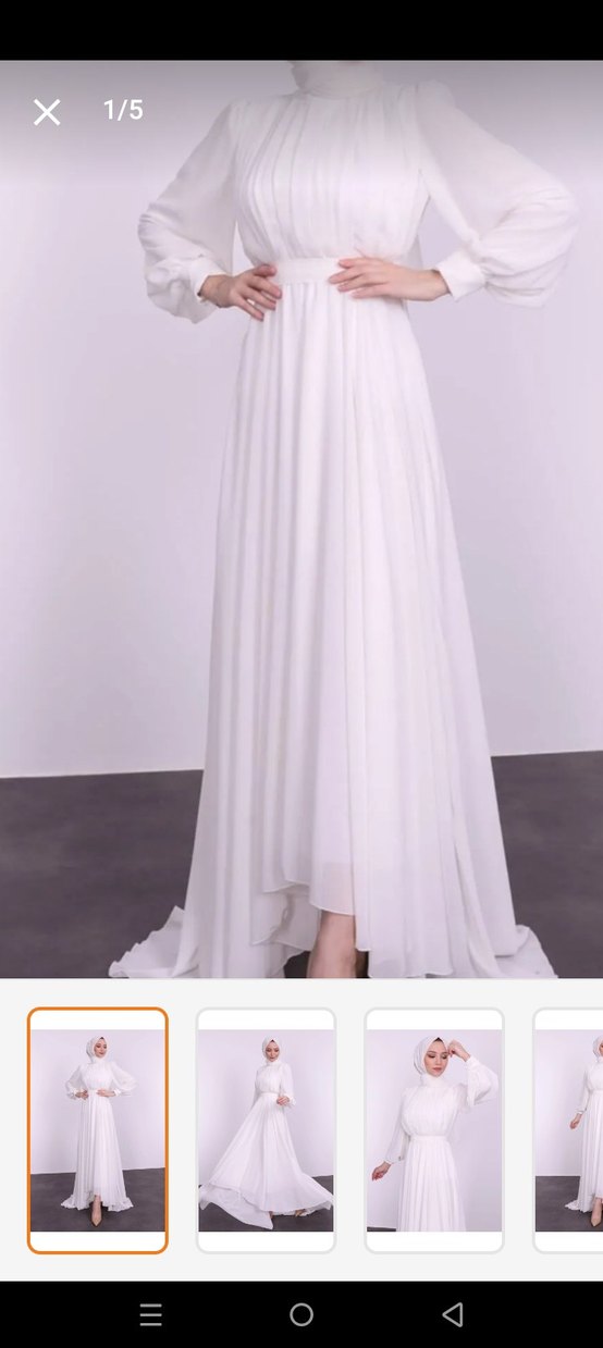 Yüksek Yakalı Beyaz Uzun Kadın Nikah Elbise - Görsel 4