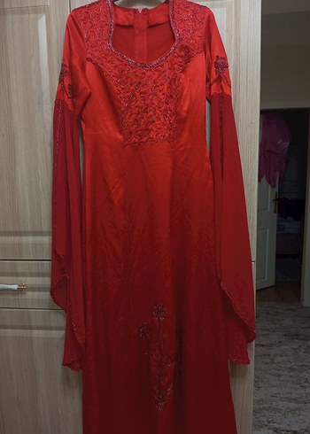 Klasik Zarafet Kırmızı Uzun Kol Nakışlı Kadın bindallı - Görsel 6