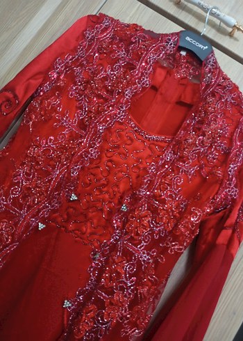 Klasik Zarafet Kırmızı Uzun Kol Nakışlı Kadın bindallı - Görsel 3