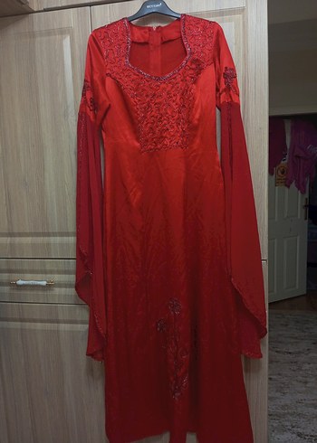 Klasik Zarafet Kırmızı Uzun Kol Nakışlı Kadın bindallı - Görsel 7