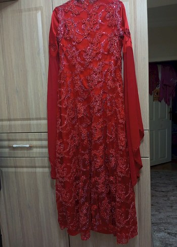 Klasik Zarafet Kırmızı Uzun Kol Nakışlı Kadın bindallı - Görsel 2