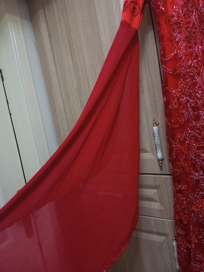 Klasik Zarafet Kırmızı Uzun Kol Nakışlı Kadın bindallı - Görsel 4