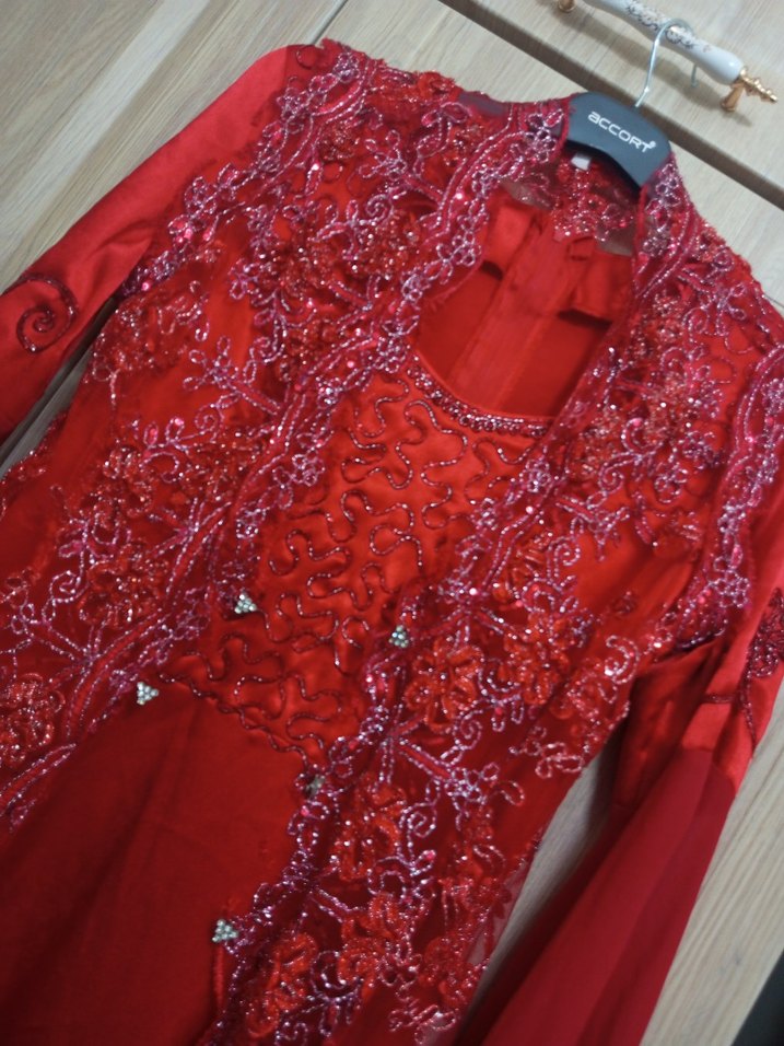 Klasik Zarafet Kırmızı Uzun Kol Nakışlı Kadın bindallı - Görsel 3