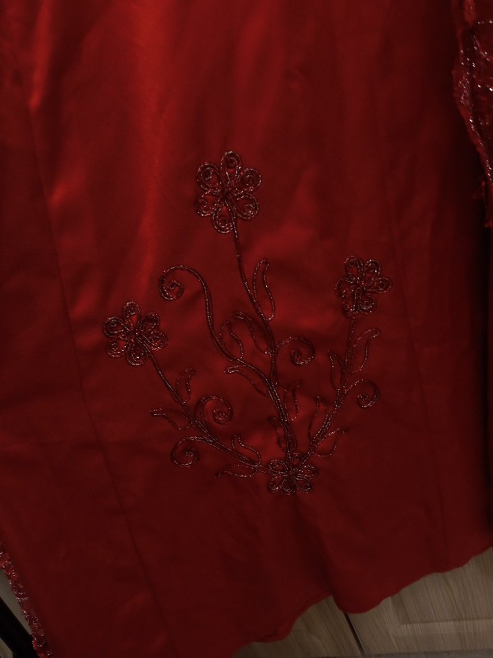 Klasik Zarafet Kırmızı Uzun Kol Nakışlı Kadın bindallı - Görsel 5