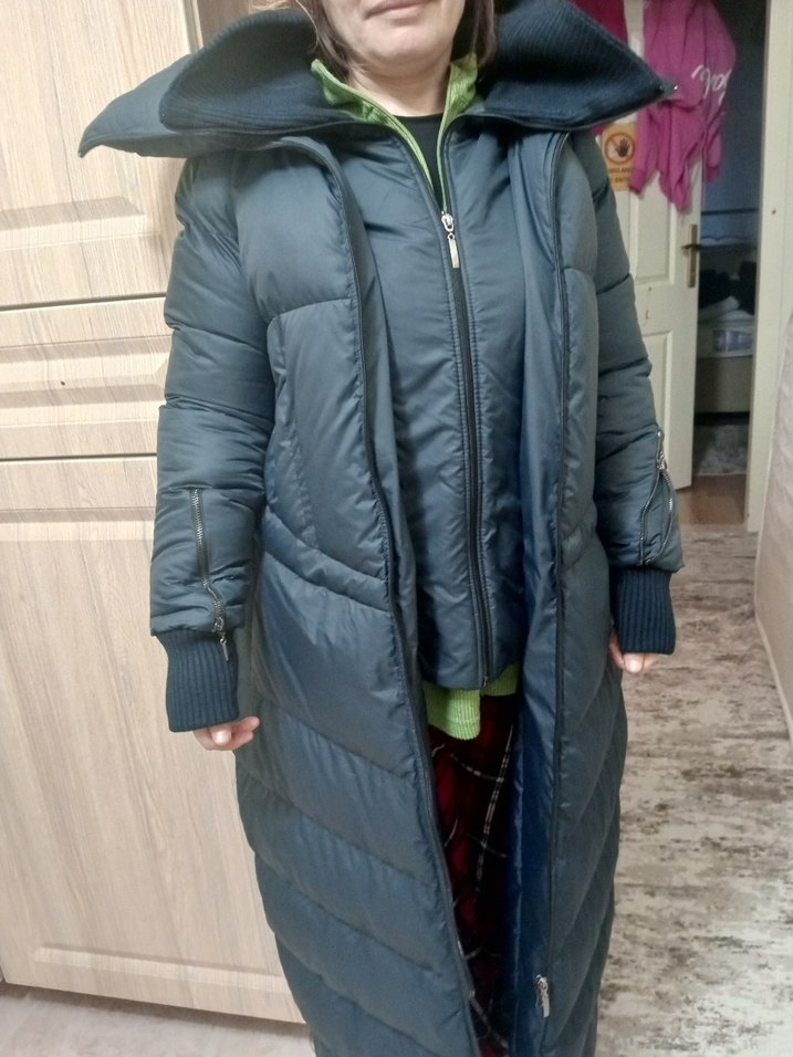 Kadın Uzun Füme Kışlık Fermuarlı Mont - Görsel 2