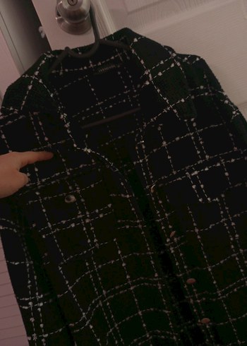 Düğmeli Siyah Kareli Midi Kadın Ceket - Görsel 3