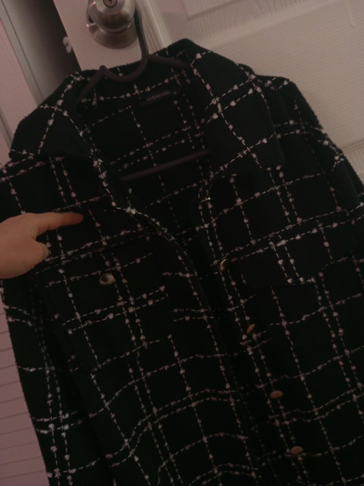 Düğmeli Siyah Kareli Midi Kadın Ceket - Görsel 3