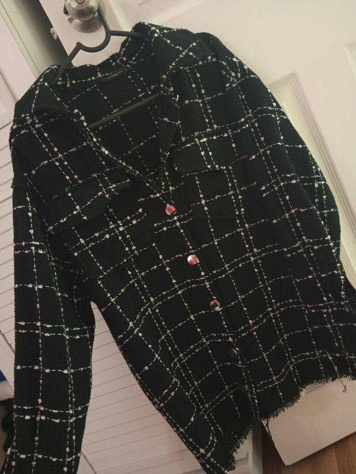 Düğmeli Siyah Kareli Midi Kadın Ceket - Görsel 4