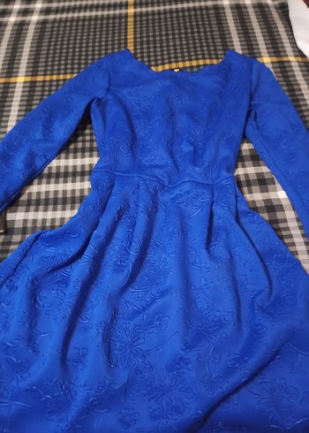 Uzun Kollu Lacivert Midi Elbise - Görsel 3