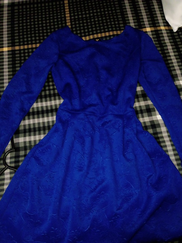 Uzun Kollu Lacivert Midi Elbise - Görsel 2