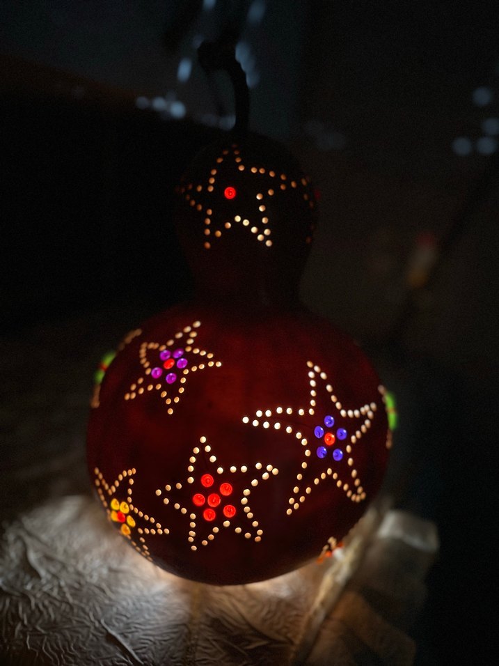 Renkli Yıldız Desenli Süs Su Kabağı Lambası - Görsel 2