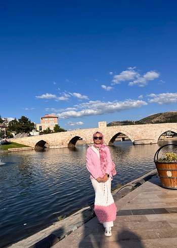 Diğer Çiçek Detaylı Örgü Pembe Bohem Çanta
