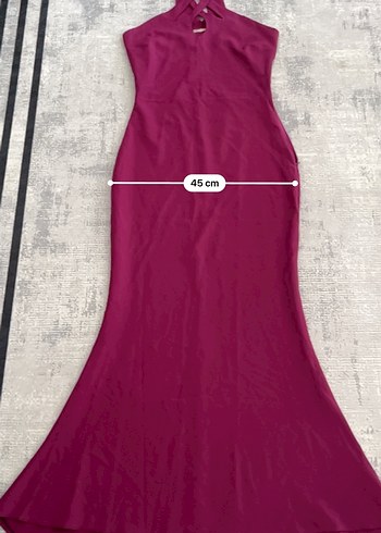 Bordo Uzun V Yaka Drapeli Kadın Abiye Elbise - Görsel 6