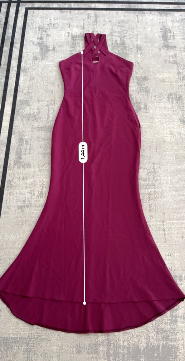 Bordo Uzun V Yaka Drapeli Kadın Abiye Elbise - Görsel 5