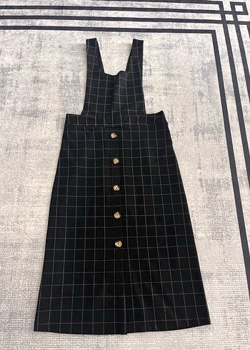 Düğmeli Siyah Kareli Midi elbise - Görsel 2