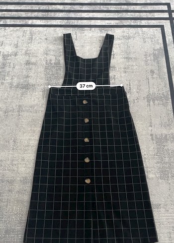 Düğmeli Siyah Kareli Midi elbise - Görsel 6