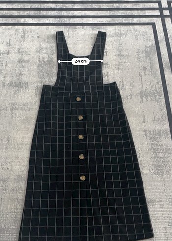 Düğmeli Siyah Kareli Midi elbise - Görsel 8