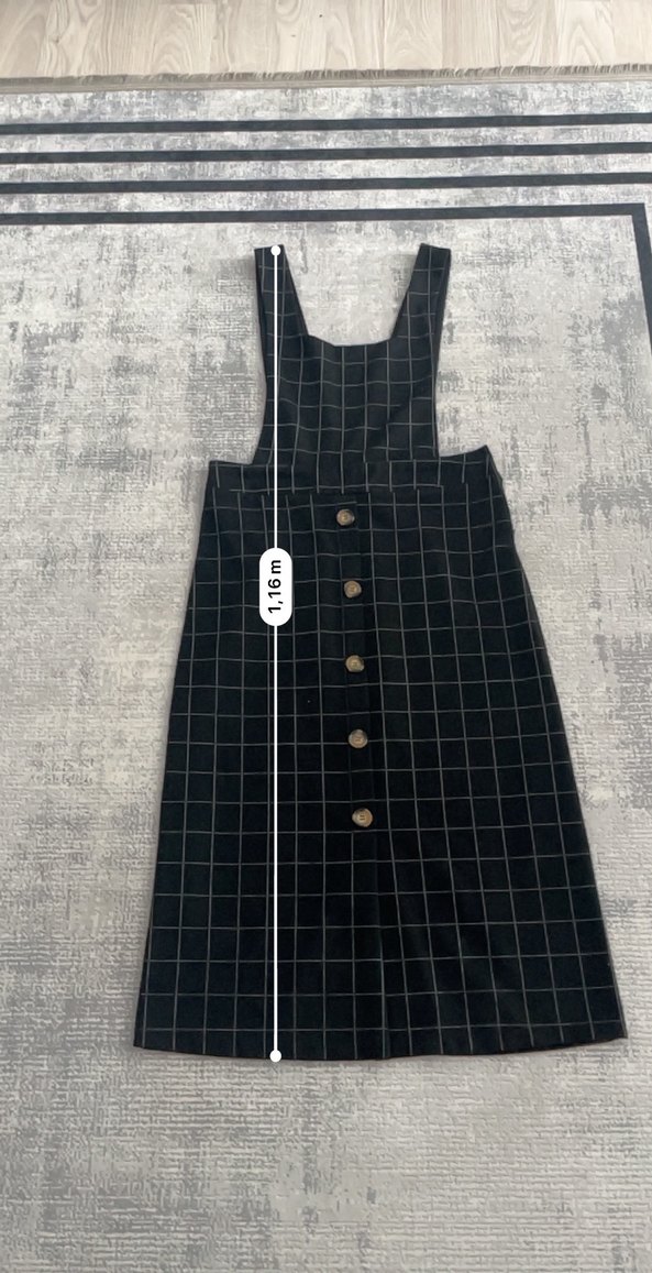 Düğmeli Siyah Kareli Midi elbise - Görsel 5