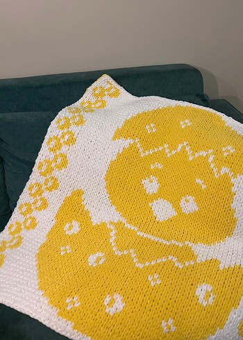 Sarı Baskılı Örgü Çocuk Battaniyesi - Görsel 2