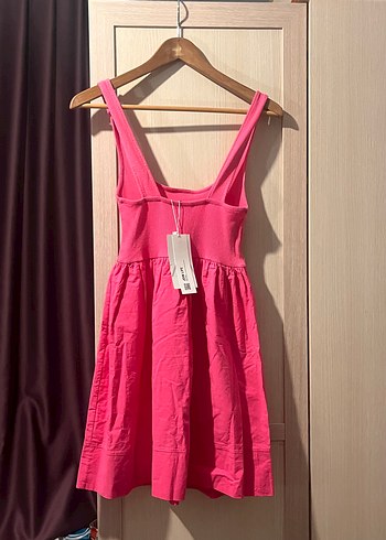 s Beden pembe Renk Zara Pembe Mini Kolsuz Kadın Elbise