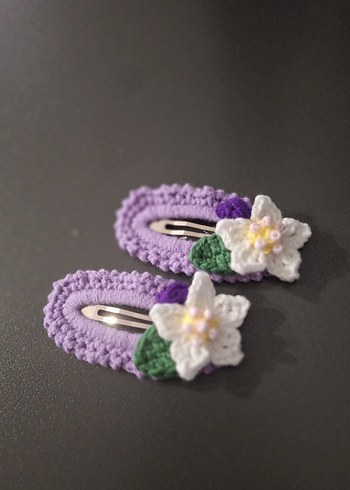 Mor Örgü Çiçekli Çocuk Toka Seti - Görsel 3