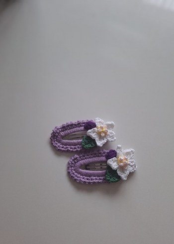 Mor Örgü Çiçekli Çocuk Toka Seti - Görsel 2