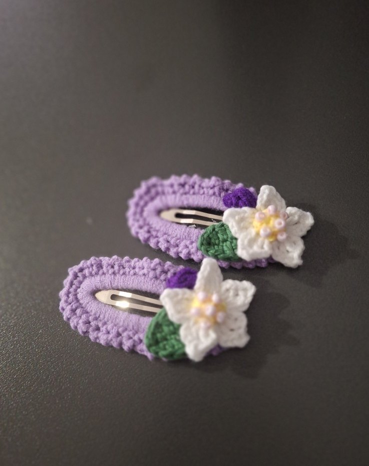 Mor Örgü Çiçekli Çocuk Toka Seti - Görsel 3