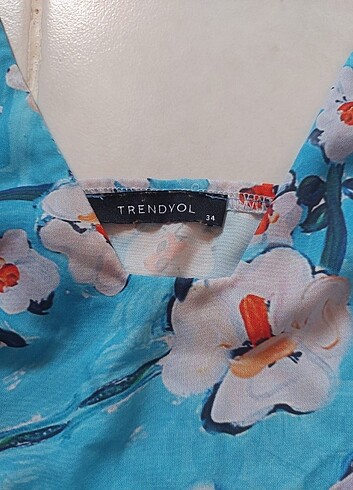 s Beden mavi Renk Trendyol çiçek desenli balon kol crop mavi bluz