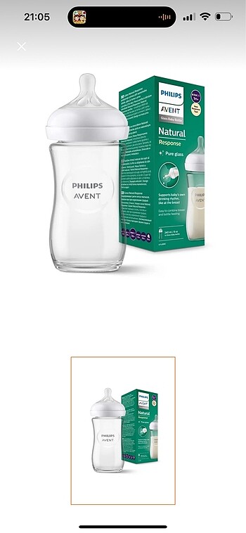 Beden beyaz Renk Philips Avent Doğal Tepkili Biberon 240 ml Cam