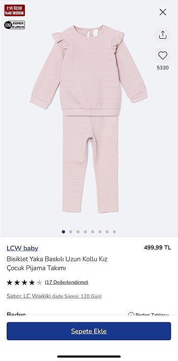 LCW uzun kollu taytlı kız bebek takım 12-18 ay