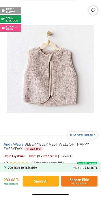 Andywawa wellsoft yelek 9-12 ay